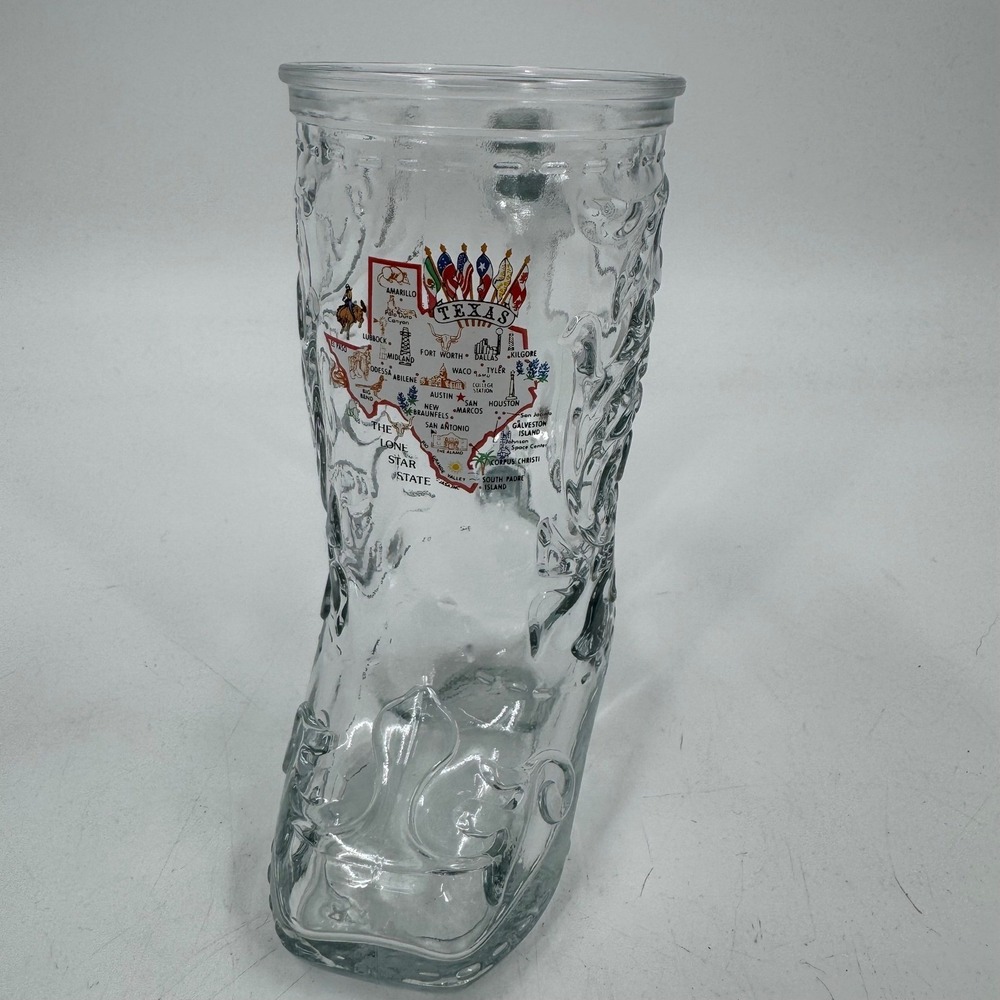 Texas Souvenir Boot Glass Mug Novelty Texas Map Cities Clear Glass‎